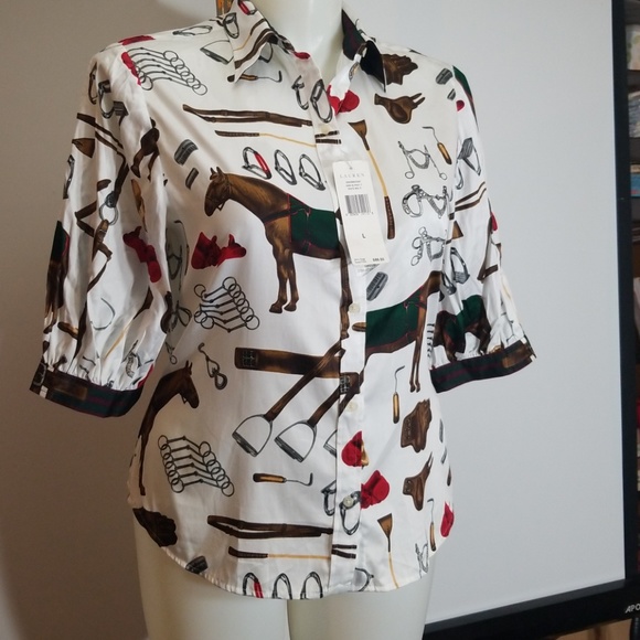 Lauren Ralph Lauren Tops - NWT Lauren Ralph Lauren Country Horses Shirt Sz. L